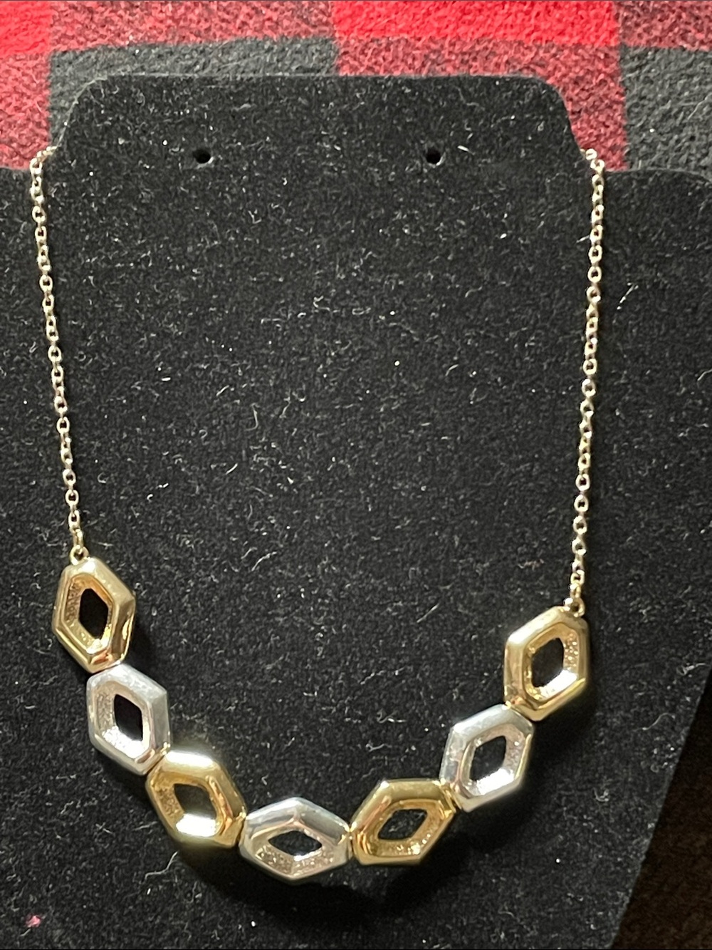 Gold and Silver Hexagon Link Necklace -